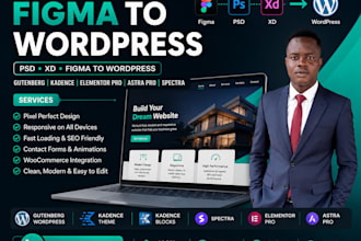 convert figma PSD xd to wordpress usiing guternberg kandence elementor