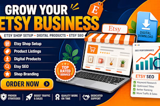 set up your etsy shop, create product listings, digital products, and SEO