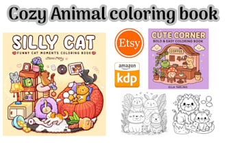 create cozy animal coloring page, doddle for amazon KDP