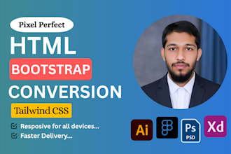 convert figma to html, PSD to html responsive website by bootstrap, tailwind CSS