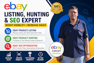 do ebay product listing, ebay SEO, and be your ebay lister