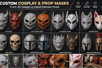 custom cosplay mask, helmet, armor, props, 3d halloween mask, 3dprint and paint