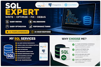 write, optimize, and fix sql queries for mysql, postgresql and snowflake