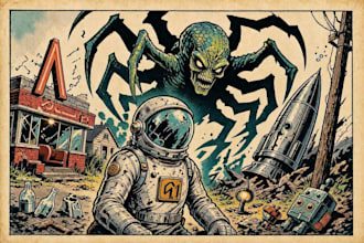 create vintage comic, horror and sci fi art