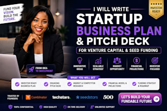 write startup business plan and pitch deck for venture capital seed funding