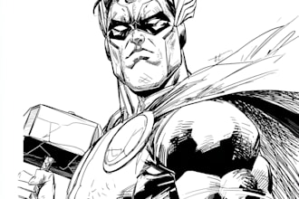 draw black and white comic superhero character line art