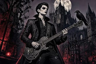 draw a detailed dark art rock gothic illustration