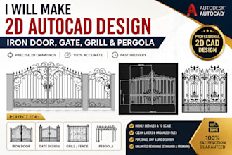 make 2d wrought, iron gate, door and grill for you in autocad