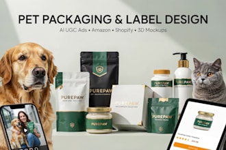 pet food label design, dog treat bag pet packaging ai ugc ads for pet brand