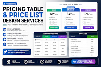 design modern pricing table comparison chart price list menu sell sheet