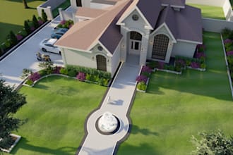 design realistic 3d backyard, garden, patio and outdoor living spaces