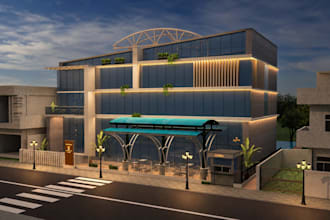 create modern commercial building exterior in sketchup