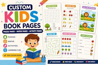 do custom kids activity book, kdp worksheets, coloring pages