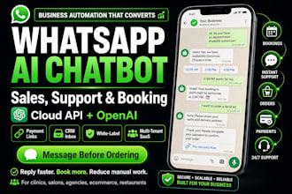 develop whatsapp cloud API chatbot with openai, bookings, orders and payments