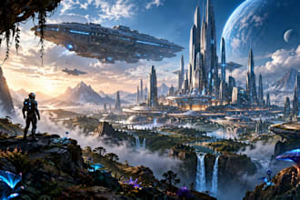 create sci fi game concept art and futuristic environments and movies trailers