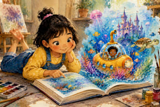 create watercolor children book illustration and kids story book art