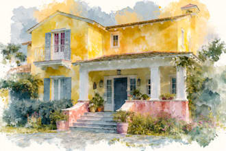 draw architectural home building portrait watercolor
