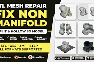 fix non manifold stl mesh repair split and hollow 3d model for printing