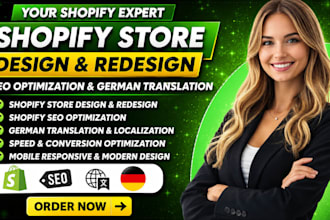 design or redesign german shopify store, shopify seo and shopify translation