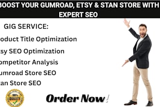 design modern gumroad store etsy digital product store promotion SEO stan store