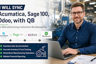 sync acumatica, sage 100, odoo, with qb for manufacturing industries bookkeeping