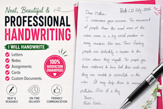 write neat, beautiful and professional handwriting