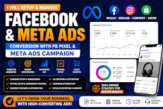 setup manage facebook ads, conversion with fb pixel and meta ads campaign