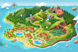 create hotel and resort maps, hiking route and treasure map illustrations