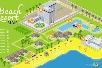 create hotel and resort maps, hiking route and treasure map illustrations
