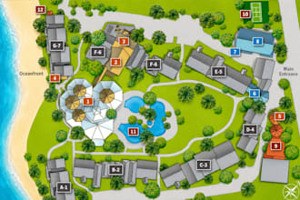 design luxury resort map, hotel property map, rv park map, campsite map,