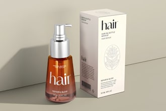 design hair oil packaging, essential oil label, blender cosmetic bottle mockup