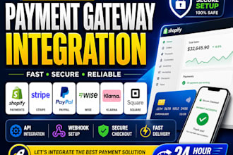 integrate shopify payment gateway, stripe, paypal, wise and klarna