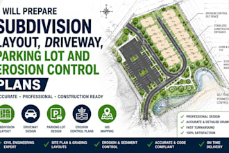 prepare subdivision layout driveway parking lot and erosion control plan