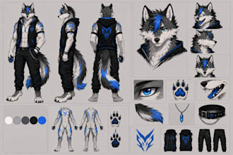 draw a furry ref sheet, furry reference sheet, fursona, oc and character design
