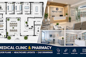 design medical clinic, pharmacy floor plan 3d rendering