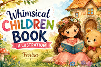 draw whimsical children book illustration and cover