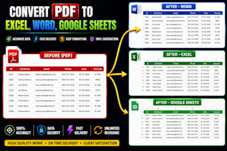 convert PDF to excel, word, or google sheets