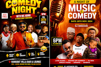 design comedy night flyer, event poster, stand up comedy, club and party flyer