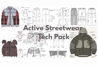 create fashion streetwear tech pack or activewear clothing tech pack design