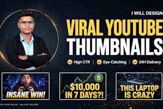 design viral youtube thumbnails for finance, gaming, tech, vlog, podcast