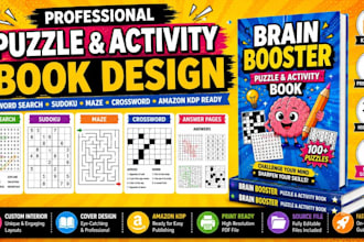 create sudoku, word search, crossword, puzzle books, cover design for amazon KDP