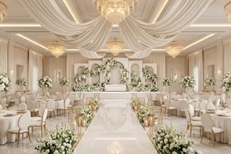 create realistic 3d indoor outdoor wedding and stage decoration