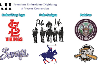 custom embroidery logo and patches in dst pes emb vp3 ofm files