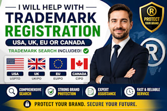 help with trademark registration in the USA, UK, eu, or canada plus trademark
