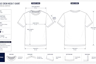 design tech pack for tshirt, tank top and jogger apparel startups