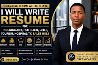 write resume for restaurant, hotelier, chef, tourism, hospitality, sales role