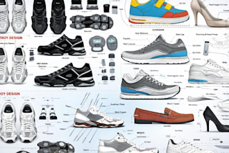 design 3d shoe footwear shoe tech pack design sneakers flat sketch tech pack