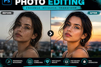 do photoshop editing, photo manipulation, mock up design and transform image