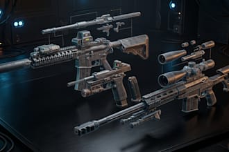 model, rigging unreal engine gun weapon, reload animation for game with vfx