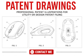 create patent drawings, patent illustration for utility or design patent filing